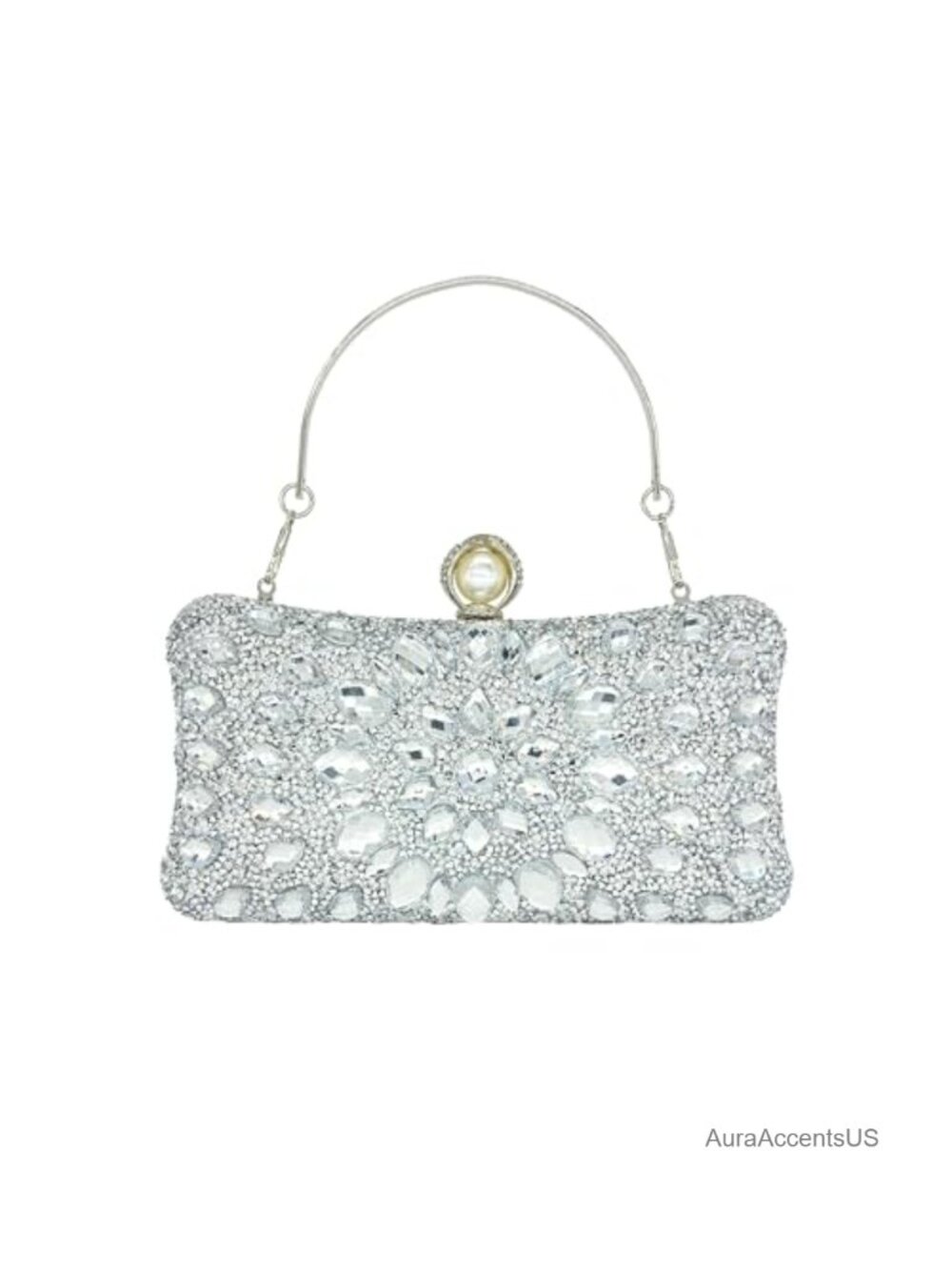Rhinestone Clutch Evening Bag with Crystal Pearl Clasp